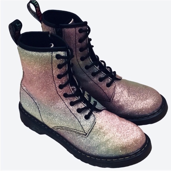 Dr. Martens 1460 Combat Boots Pascal Rainbow Glitter Side Zip Youth Size L-6 - Picture 1 of 16